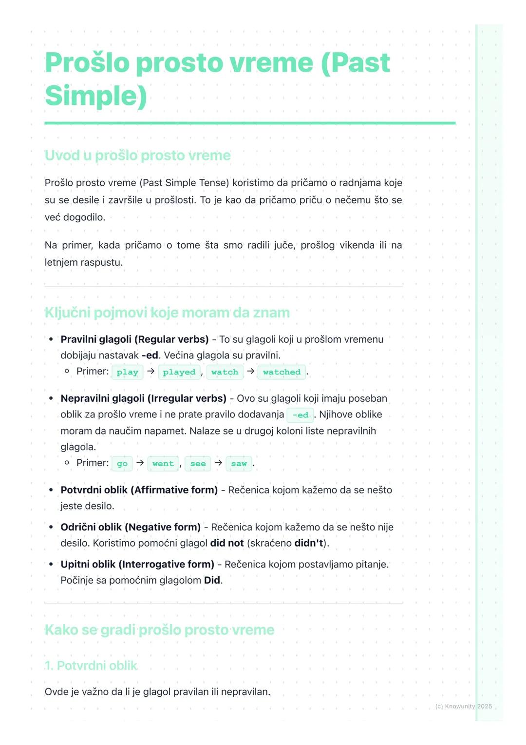 # Prošlo prosto vreme (Past
Simple)

Uvod u prošlo prosto vreme

Prošlo prosto vreme (Past Simple Tense) koristimo da pričamo o radnjama koj