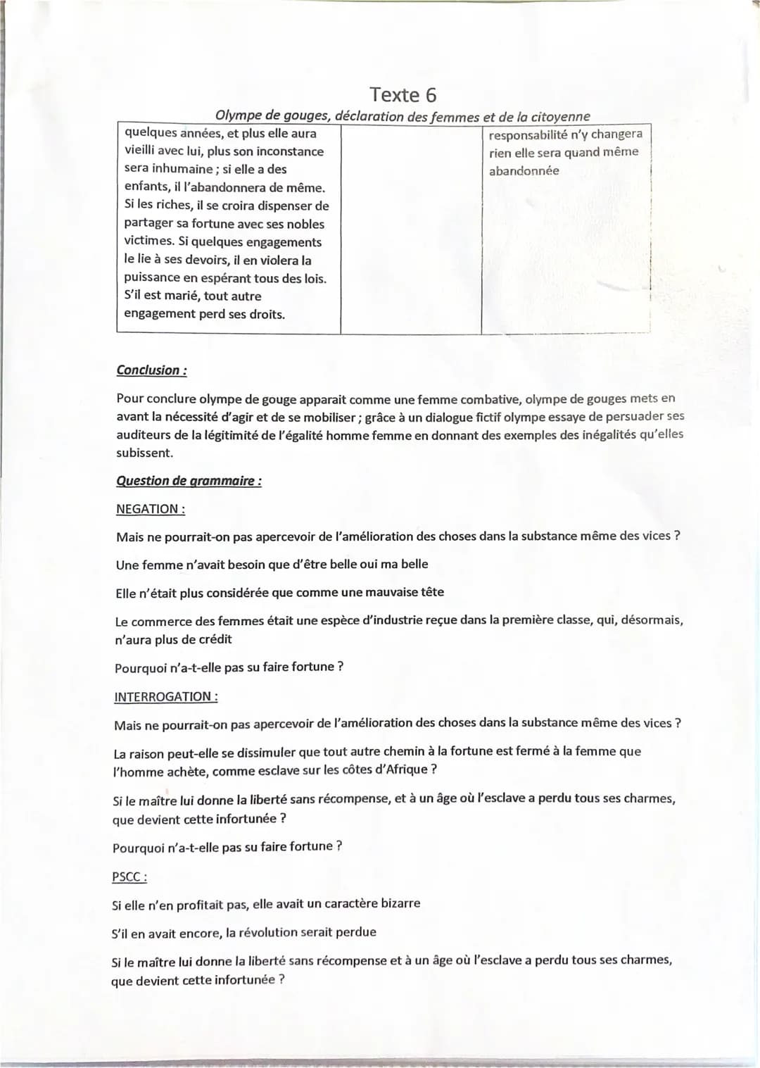 Texte 6
Olympe de gouges, déclaration des femmes et de la citoyenne
Introduction:
La déclaration des femmes et de la citoyenne a été écrit e