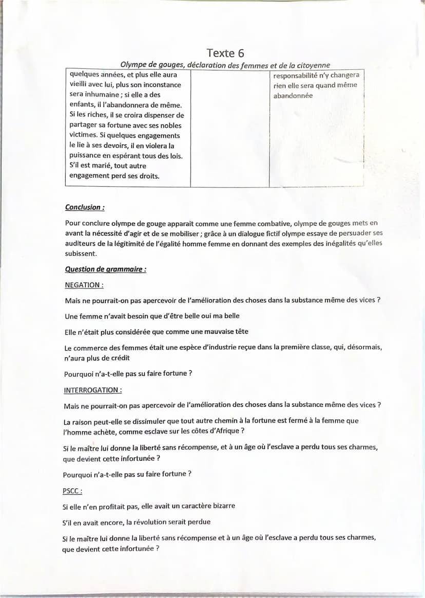 Texte 6
Olympe de gouges, déclaration des femmes et de la citoyenne
Introduction:
La déclaration des femmes et de la citoyenne a été écrit e