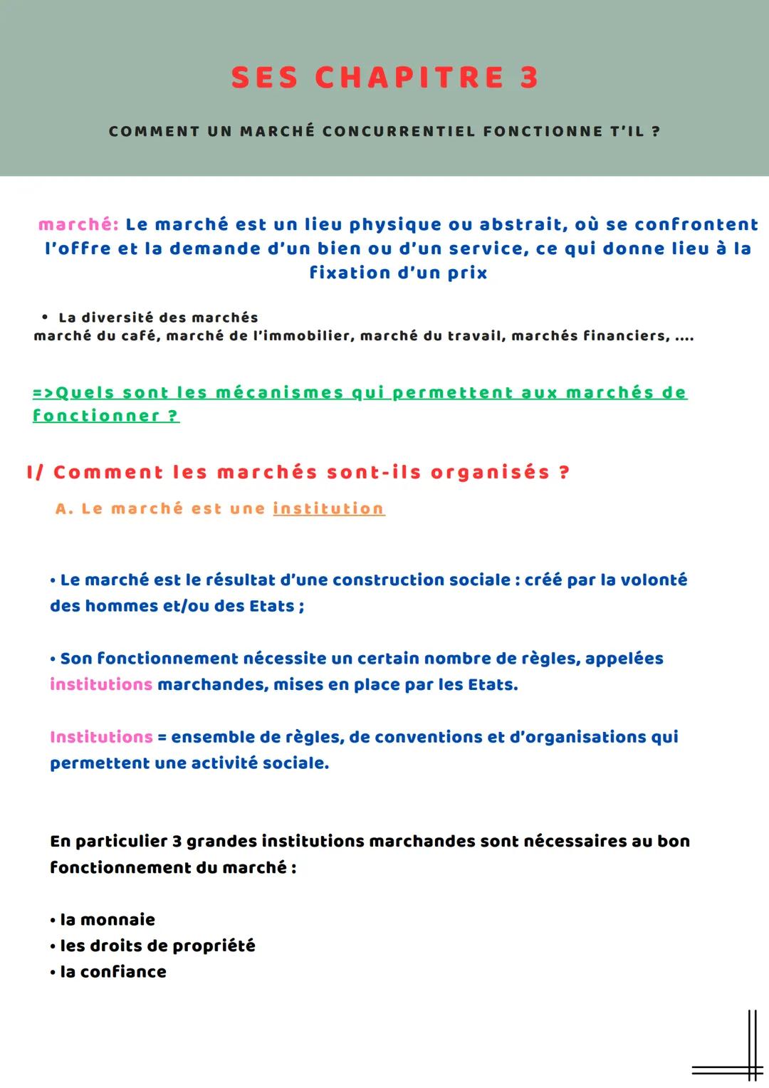 SES CHAPITRE 3
COMMENT UN MARCHÉ CONCURRENTIEL FONCTIONNE T'IL ?
marché: Le marché est un lieu physique ou abstrait, où se confrontent
l'off
