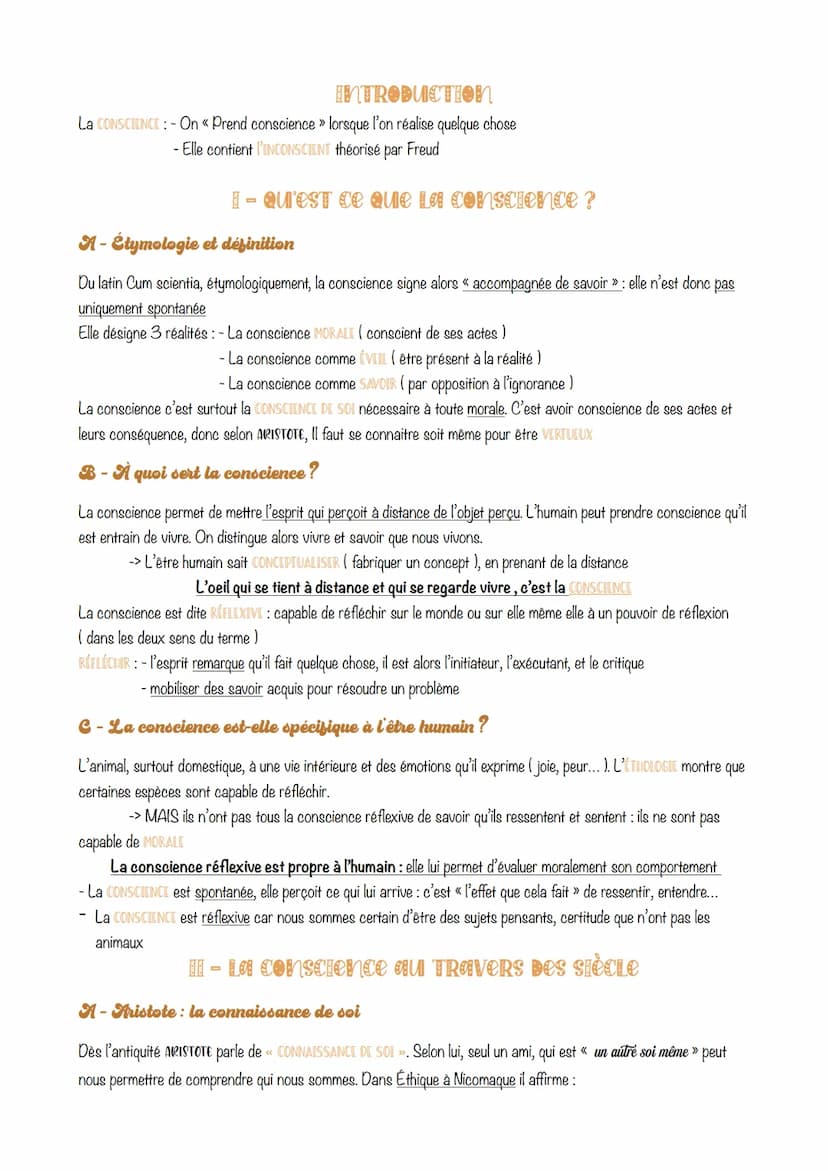 CHAPITRE IN
science INTRODUCTION
La CONSCIENCE: - On « Prend conscience » lorsque l'on réalise quelque chose
- Elle contient l'INCONSCIENT t