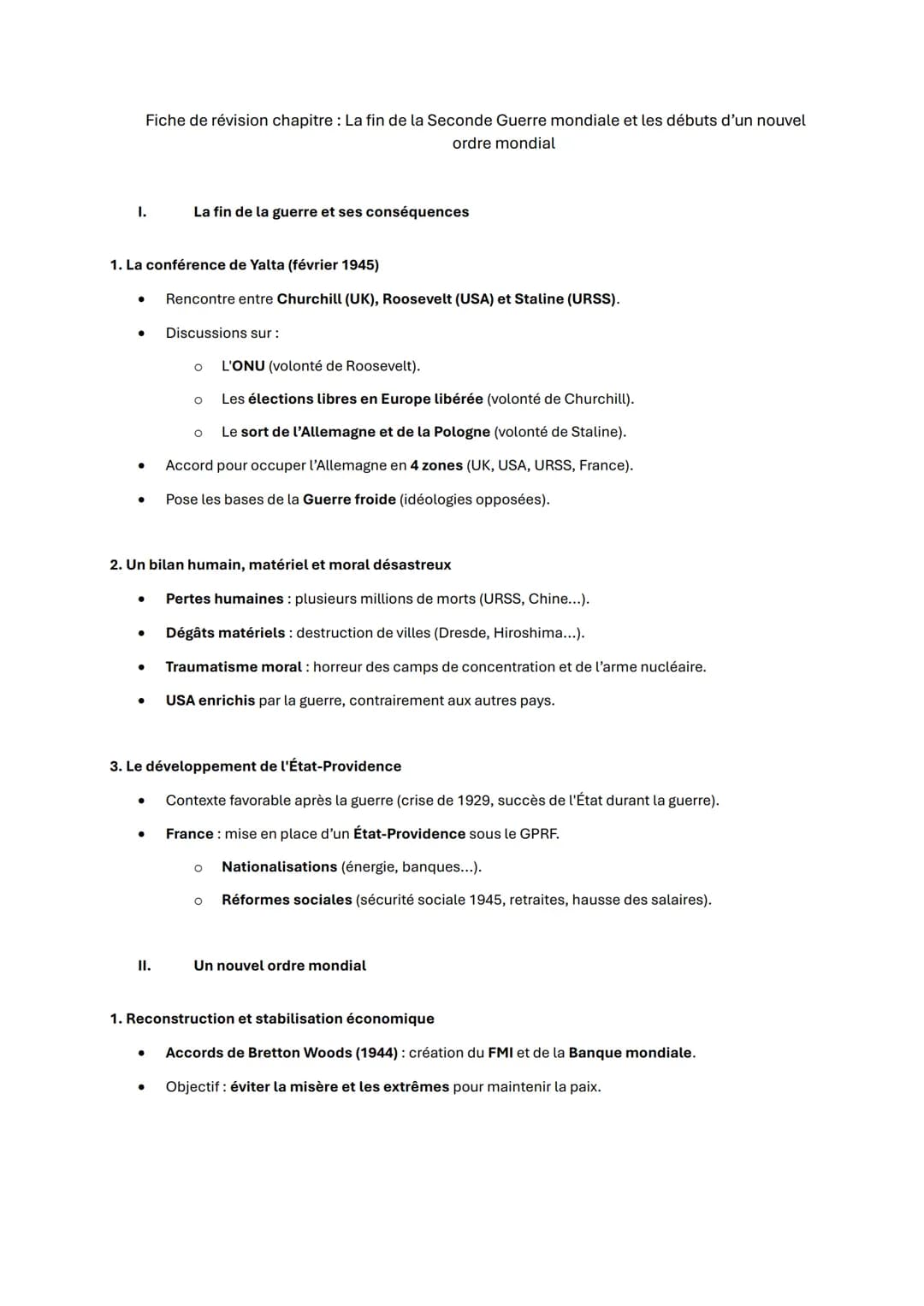 --- OCR Start ---
Fiche de révision chapitre: La fin de la Seconde Guerre mondiale et les débuts d'un nouvel
ordre mondial
1.
La fin de la g