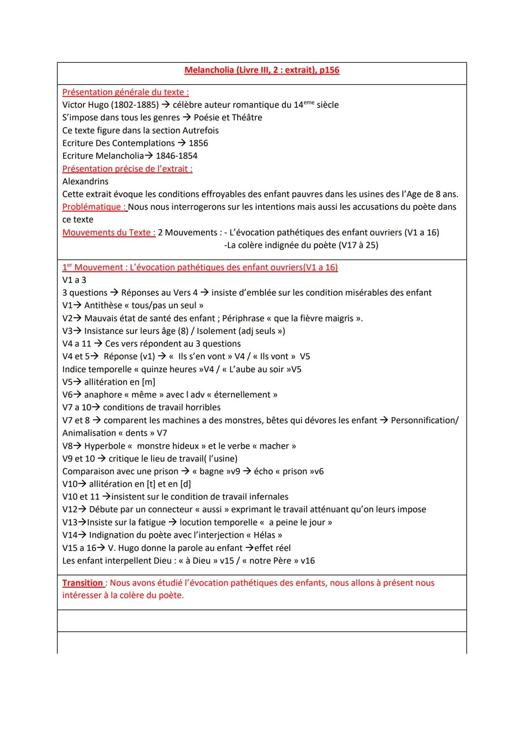 Melancholia (Livre III, 2: extrait), p156
Présentation générale du texte :
Victor Hugo (1802-1885) → célèbre auteur romantique du 14eme sièc