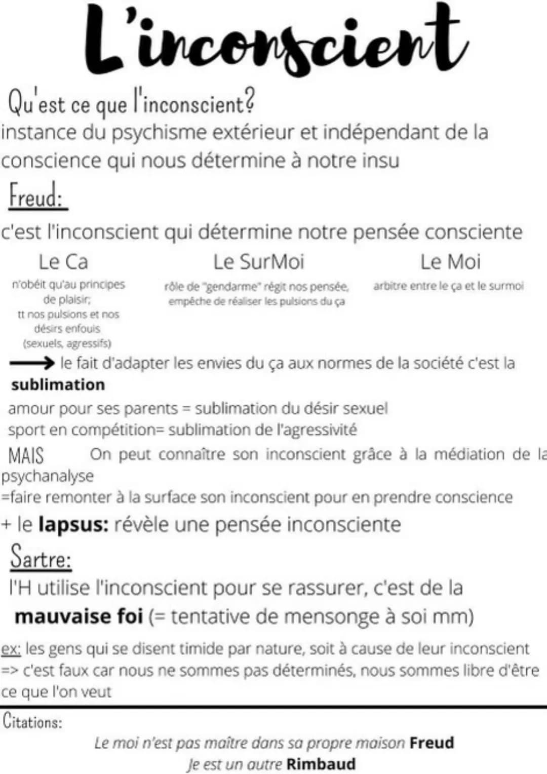 L'inconscient
Qu'est ce que l'inconscient?
instance du psychisme extérieur et indépendant de la
conscience qui nous détermine à notre insu
F