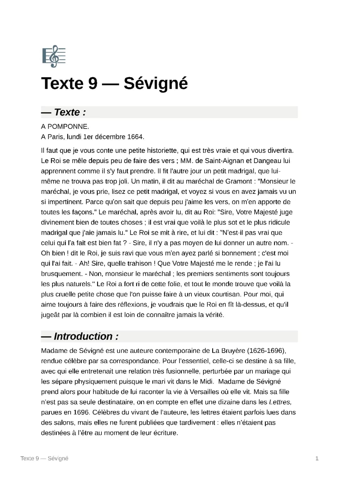 Analyse Linéaire de Lettre de Madame de Sévigné
