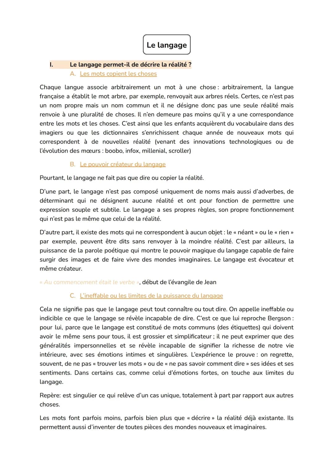 Le langage et la réalité: Dissertation corrigée