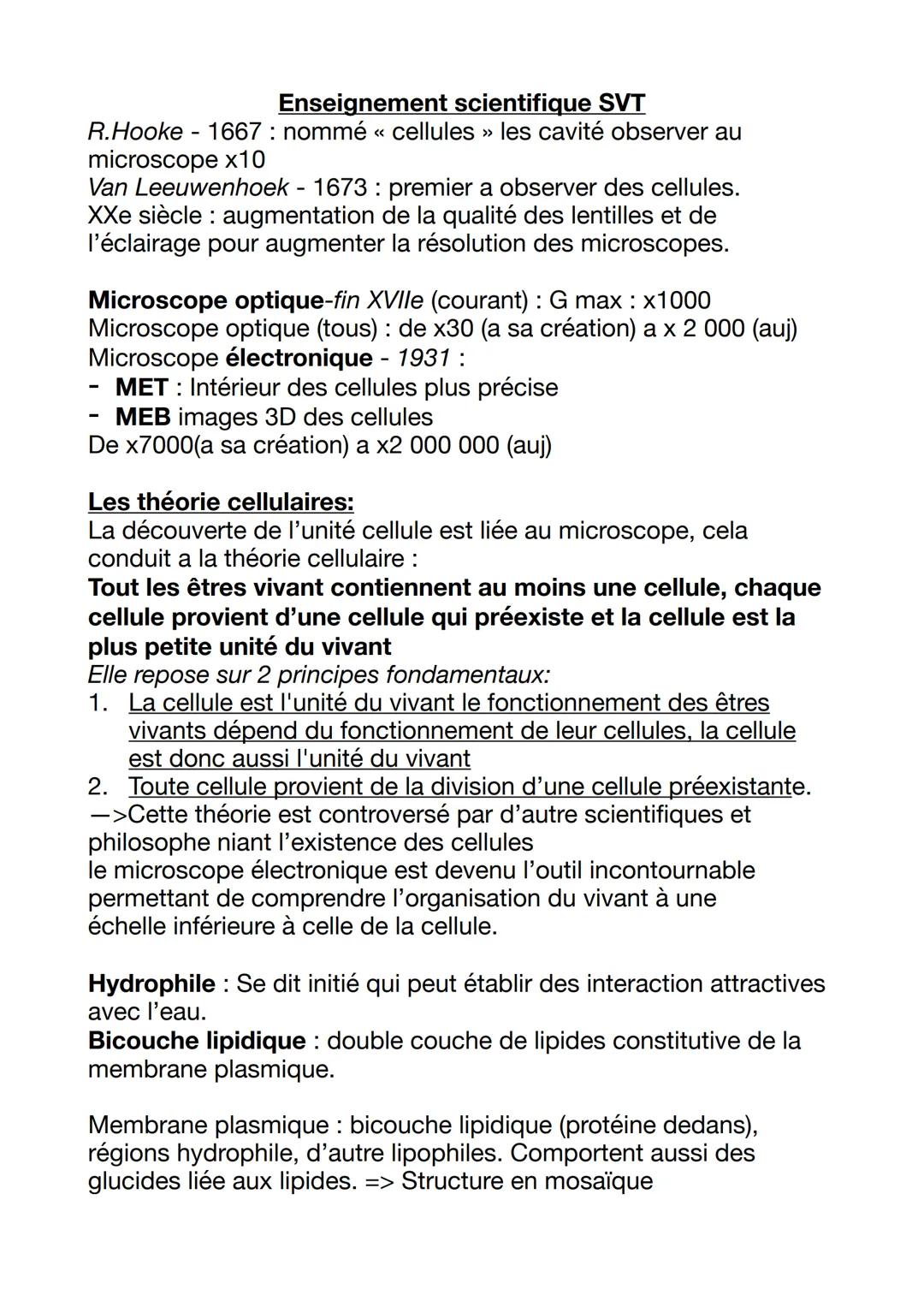 Enseignement scientifique la cellule vivante. 