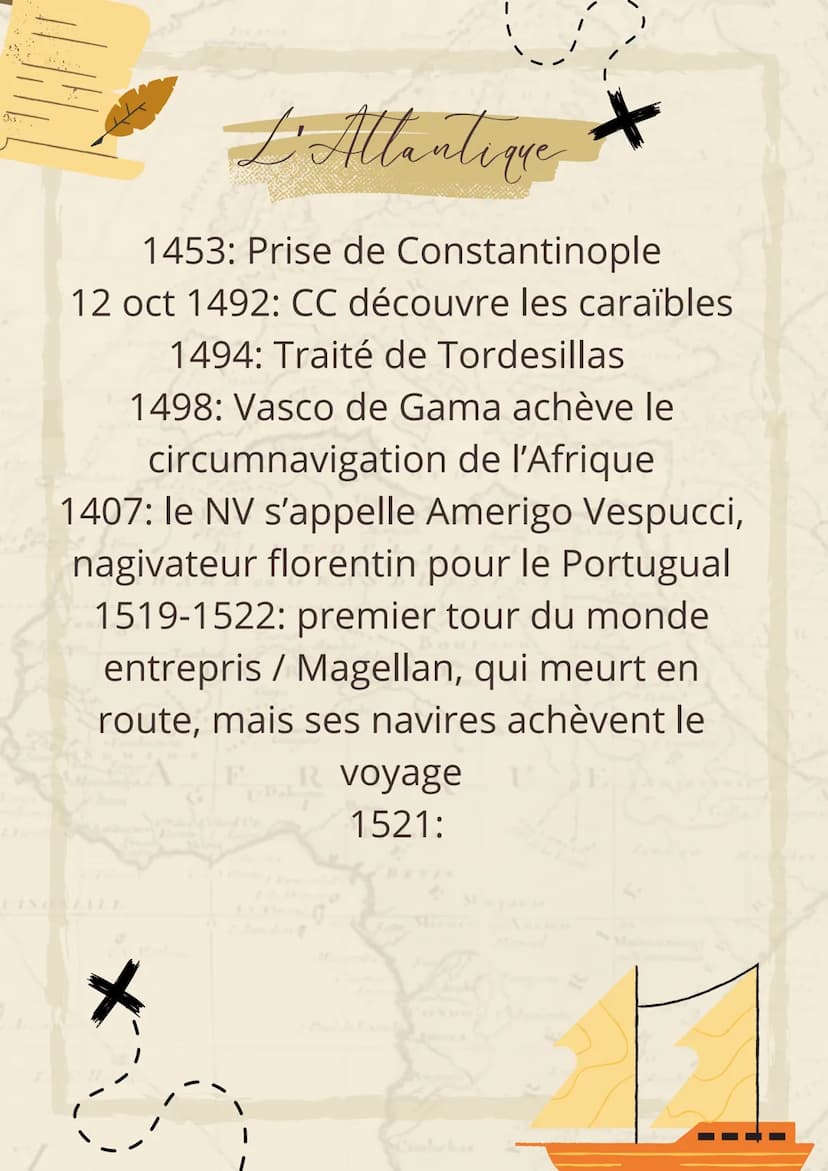 L'Atlantique
+
Caravelle: navire dont la forme lui permet
d'avancer en haute mer
Evangéliser: convertir au christianisme
Civilisations préco