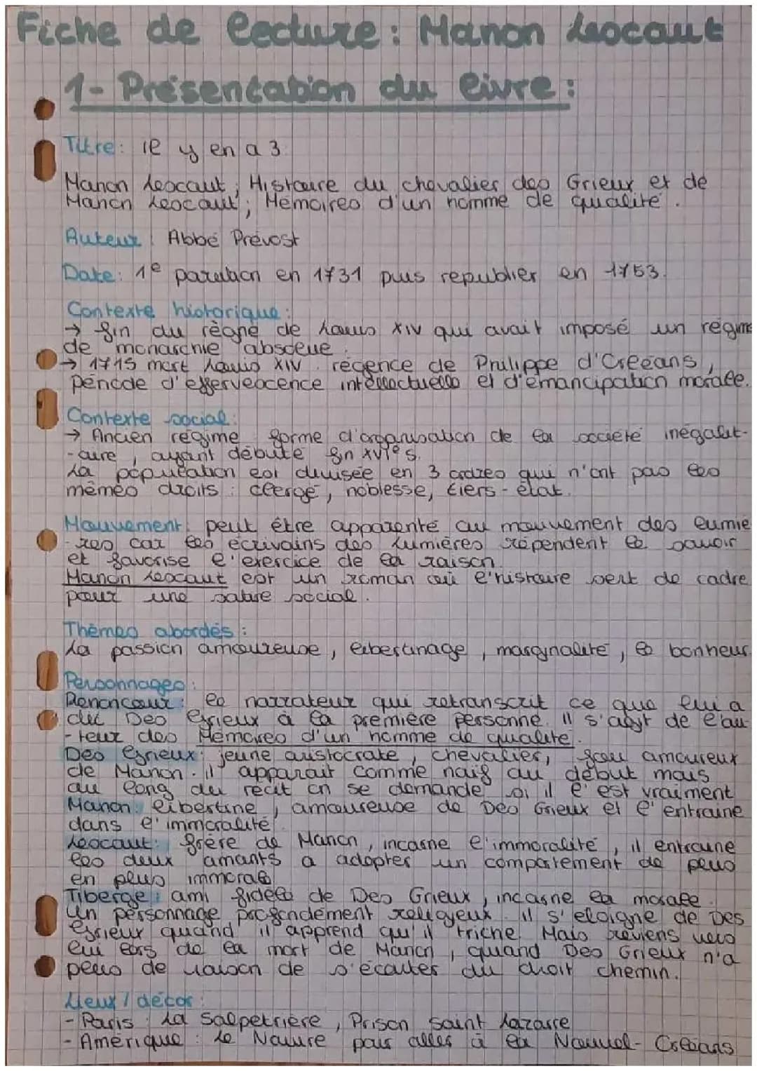 Résumé et Analyse de Manon Lescaut pour le Bac Français
