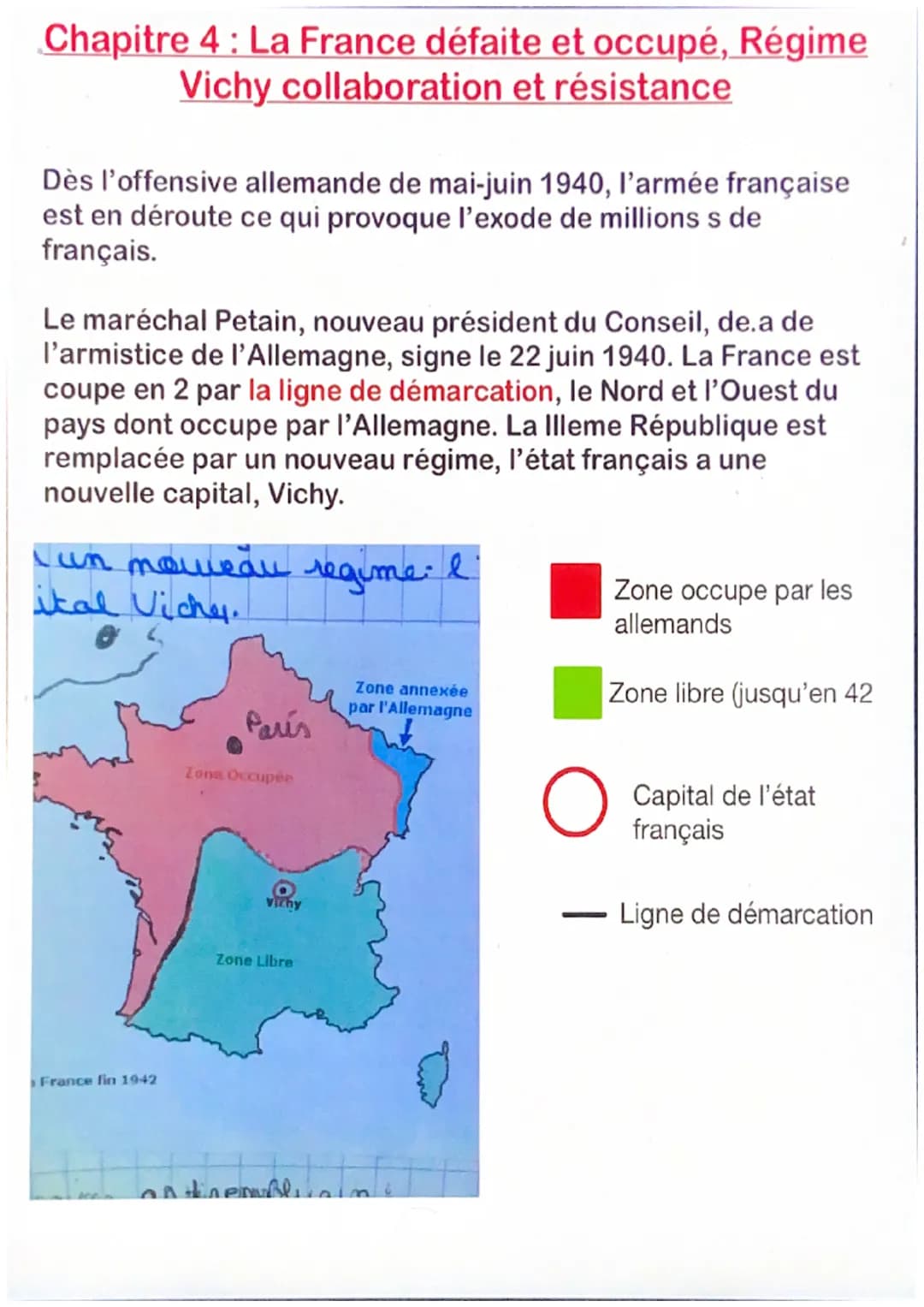 Chapitre 4: La France défaite et occupé, Régime
Vichy collaboration et résistance
Dès l'offensive allemande de mai-juin 1940, l'armée frança