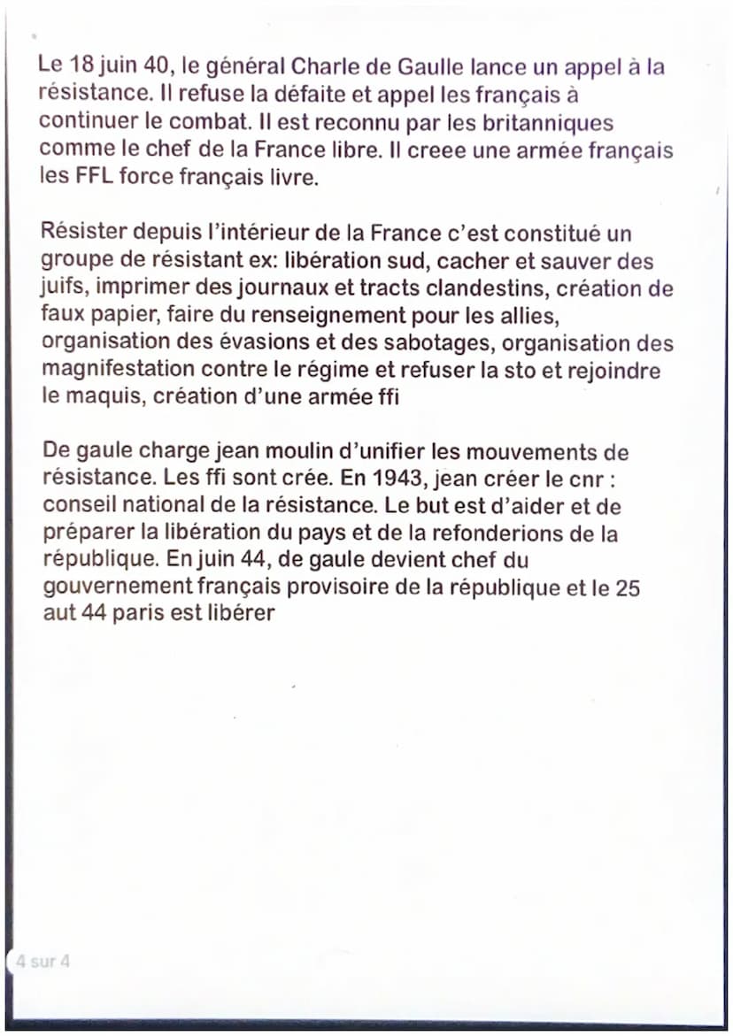 Chapitre 4: La France défaite et occupé, Régime
Vichy collaboration et résistance
Dès l'offensive allemande de mai-juin 1940, l'armée frança