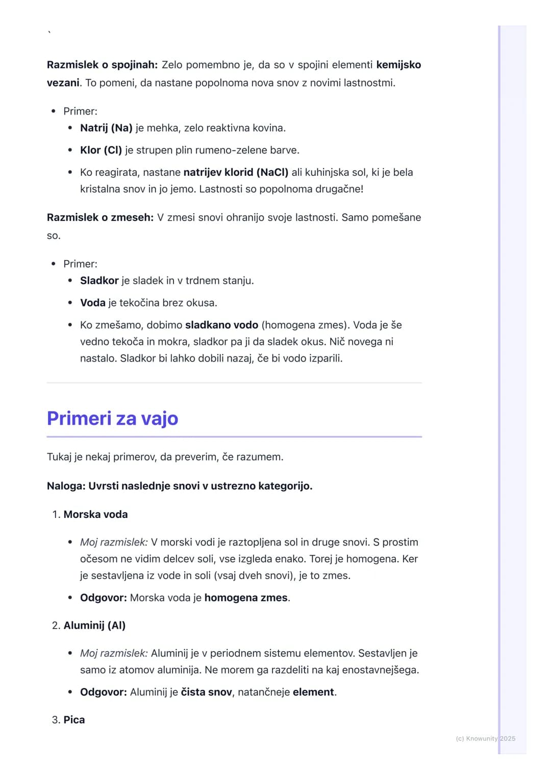 # Čiste snovi in zmesi

## Uvod v snovi

Vse okoli nas je narejeno iz snovi. Snov je vse, kar ima maso in zavzema
prostor. Ampak niso vse sn