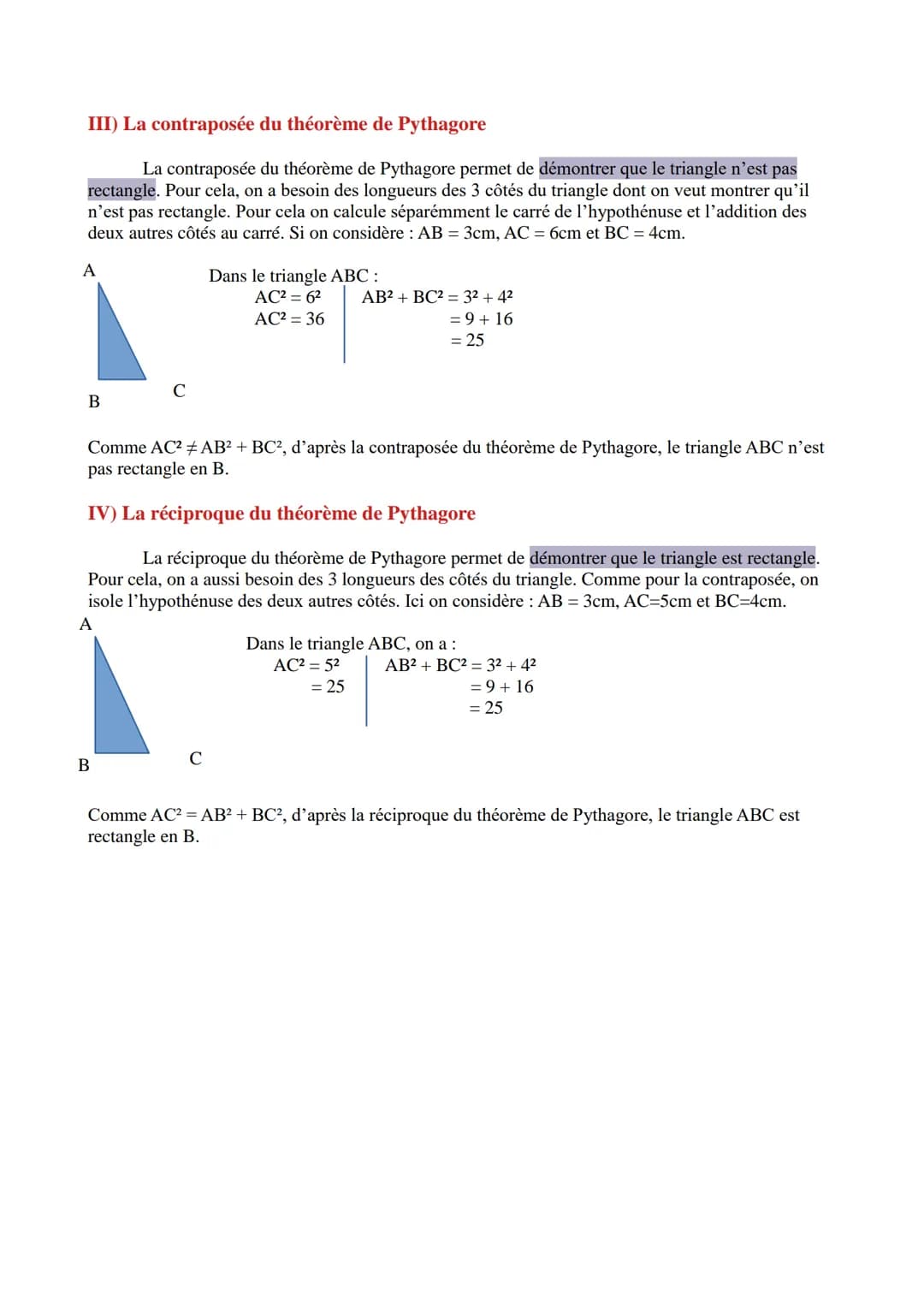 COURS 3º PYTHAGORE
I) Introduction
Le théorème de Pythagore sert à calculer la longueur d' un côté d'un triangle rectangle si
l'on connaît l