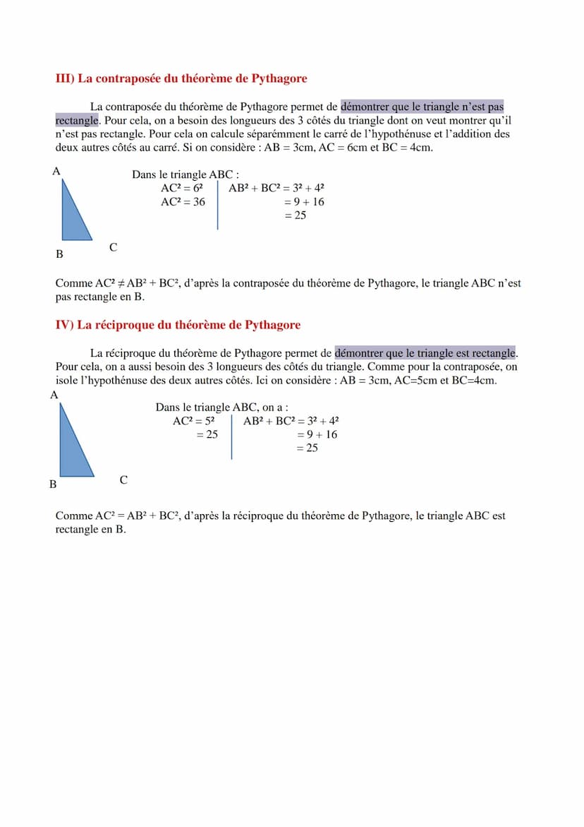COURS 3º PYTHAGORE
I) Introduction
Le théorème de Pythagore sert à calculer la longueur d' un côté d'un triangle rectangle si
l'on connaît l