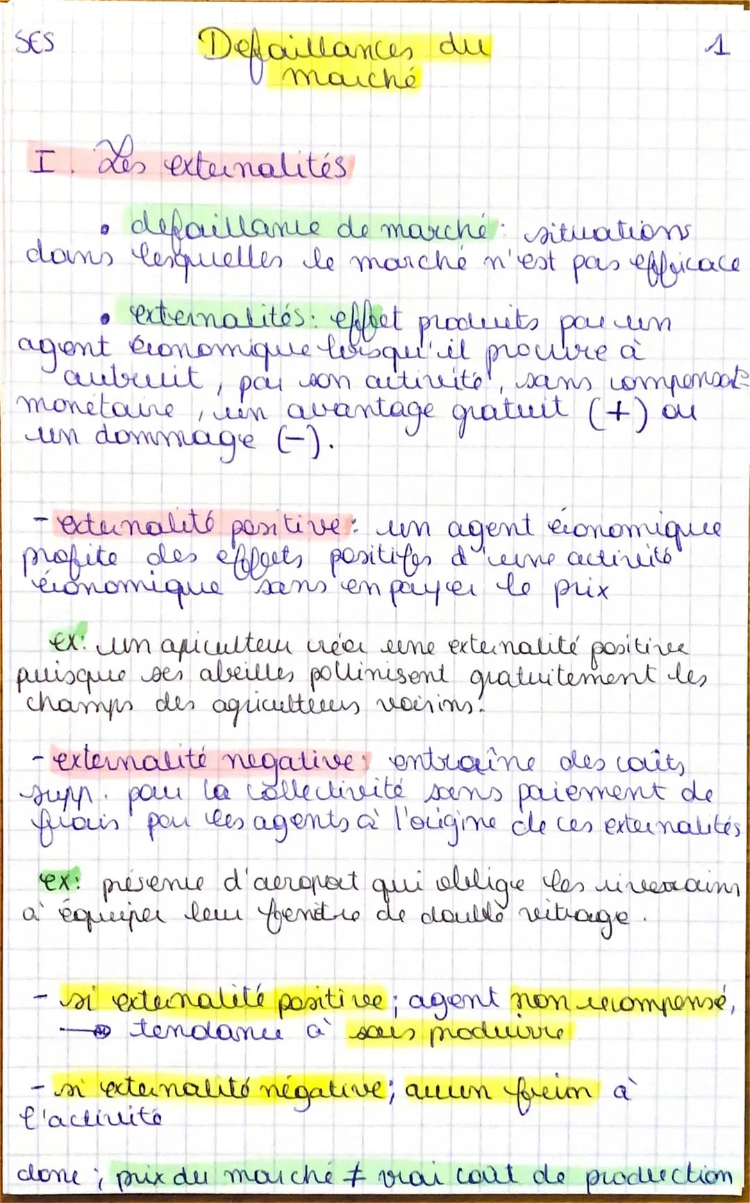 SES
Defaillances du
marché
A
I Les externalités
defaillance de marché: situations
dans lesquelles le marché n'est pas efficace
un
externalit