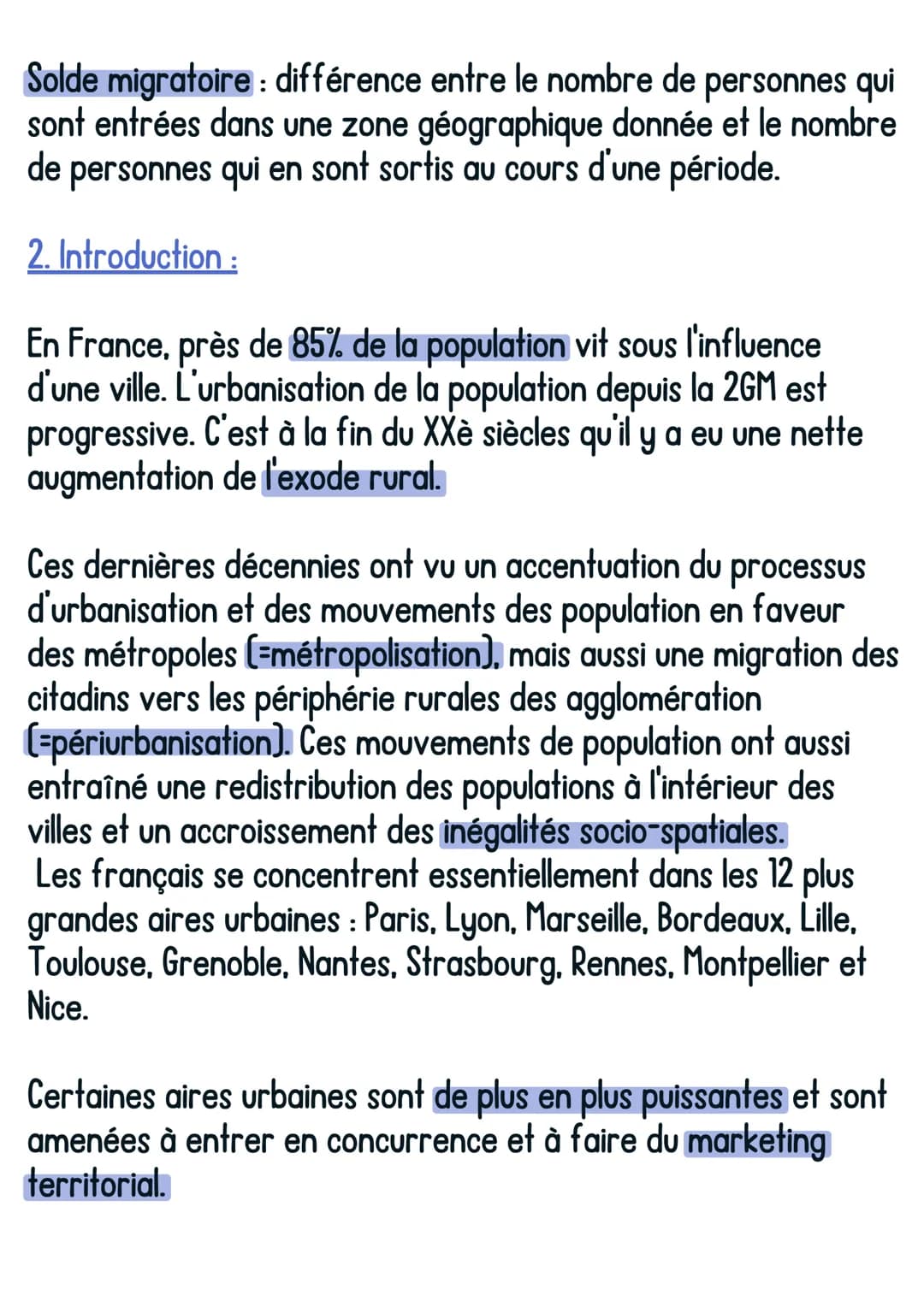 Histoire
Urbanisation
@avoirsonbrevet
1. Définitions :
Urbanisation : tendance à la concentration de la population dans
les villes.
Métropol