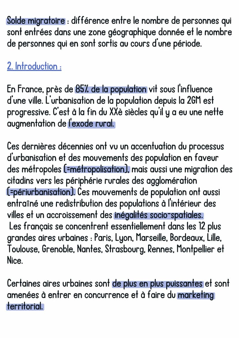Histoire
Urbanisation
@avoirsonbrevet
1. Définitions :
Urbanisation : tendance à la concentration de la population dans
les villes.
Métropol