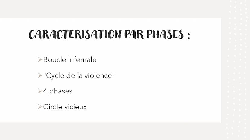 LES VIOLENCES CONJUGALES
C'EST QUOI ? SOMMAIRE :
Présentation du phénomène des
violences conjugales
❖Sa caractérisation par phases
Lesquelle