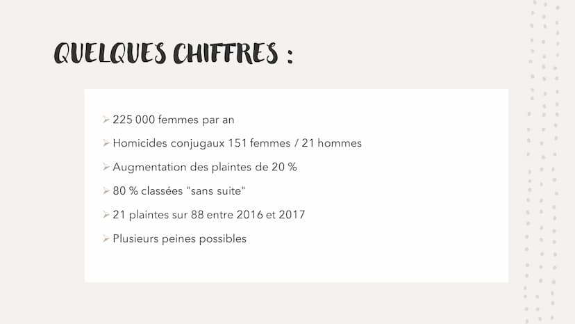 LES VIOLENCES CONJUGALES
C'EST QUOI ? SOMMAIRE :
Présentation du phénomène des
violences conjugales
❖Sa caractérisation par phases
Lesquelle