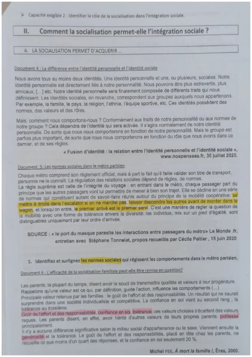 Capacités exigibles du Chapitre 2 pour le bac:
Mobiliser le processus et les instances de socialisation pour appréhender un fait social.
Ide