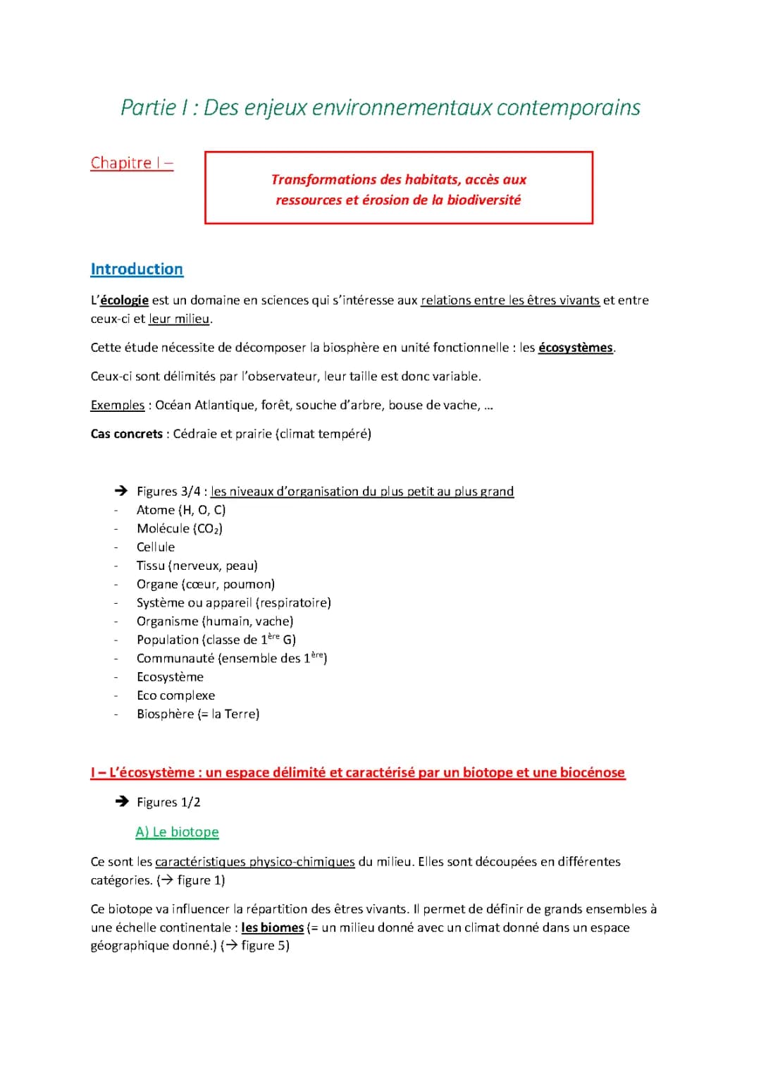 Transformations des habitats, accès aux ressources et érosion de la biodiversité