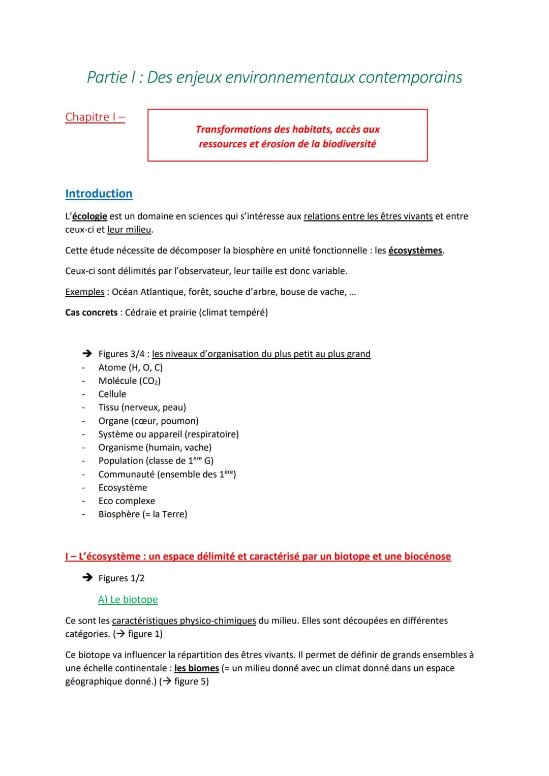 Partie 1: Des enjeux environnementaux contemporains
Chapitre I-
Introduction
Transformations des habitats, accès aux
ressources et érosion d