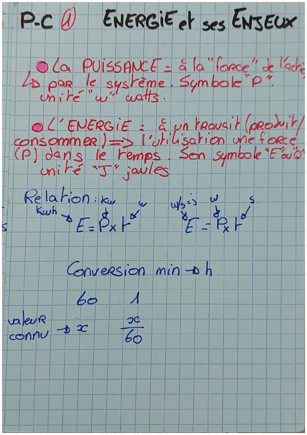 P-C@ ENERGIE et ses ENJEUX
• La PUISSANCE = à la "force" de l'achie
4D par le système. Symbole "P".
unite "w watts.
OL'ENERGIE = a un travai