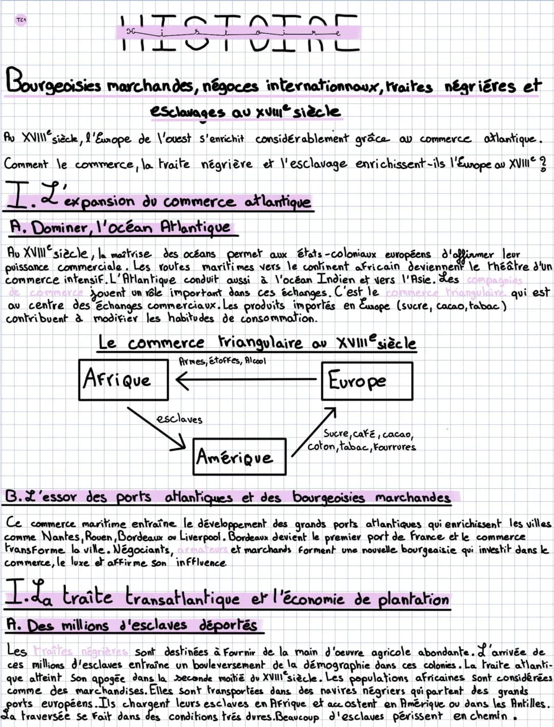 TC1
ITOTOJOR
HIS
n
Bourgeoisies marchandes, négoces internation noux, traites négrières et
esclavages au XVIIe siècle
Au XVIIIe siècle, l'Eu