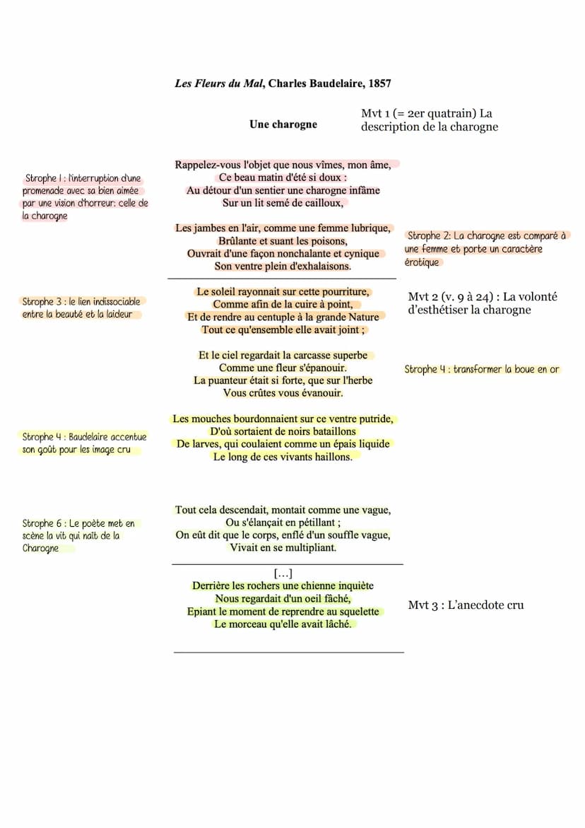 Analyse linéaire n°15
Une Charogne
Les fleurs du mal, Baudelaire
Charles Baudelaire est un poète symboliste du XIXème siècle, qui publie en 