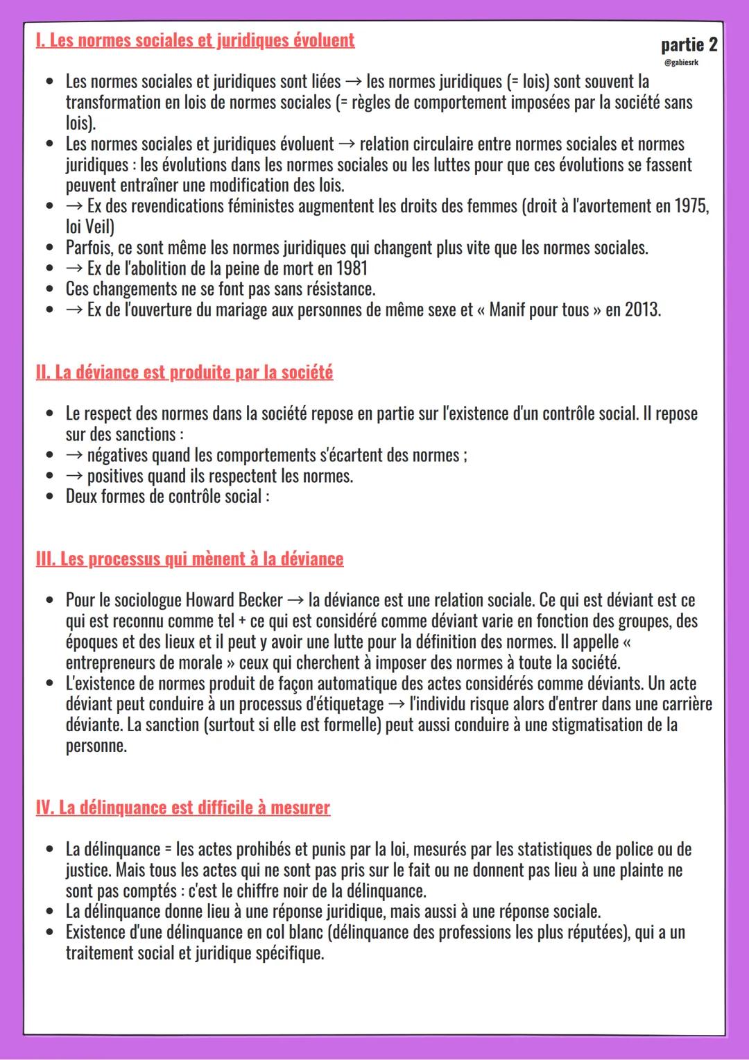 LES DÉFINITIONS DU CHAPITRE
●
Déviance: ensemble des comportements qui s'écartent des normes d'un groupe ou d'une société et qui
donnent lie