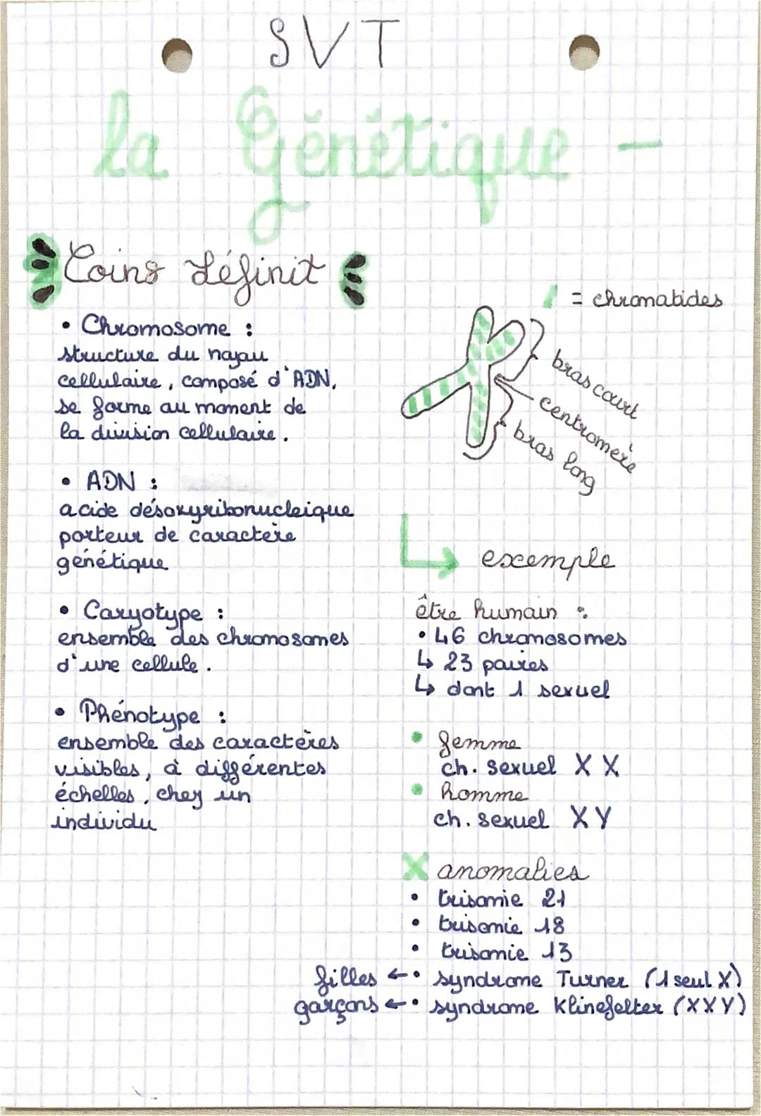 SVT
la Genétique
Coins Léfinit &
Chromosome :
structure du nojau
cellulaire,
se forme au moment de
la division cellulaire.
composé d'ADN,
AD
