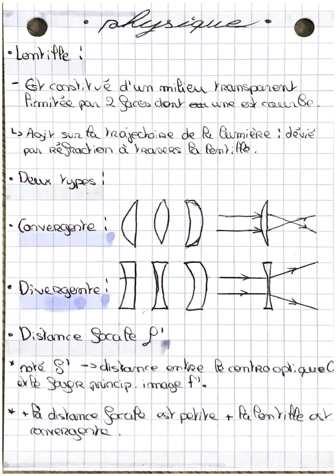 physique
•Lenkifle !
Est constitué d'un milien transparent
Pirmirée par 2 Saces don't ett une est courbe
-
Ls Aajr Sur fa trajectoire de la 