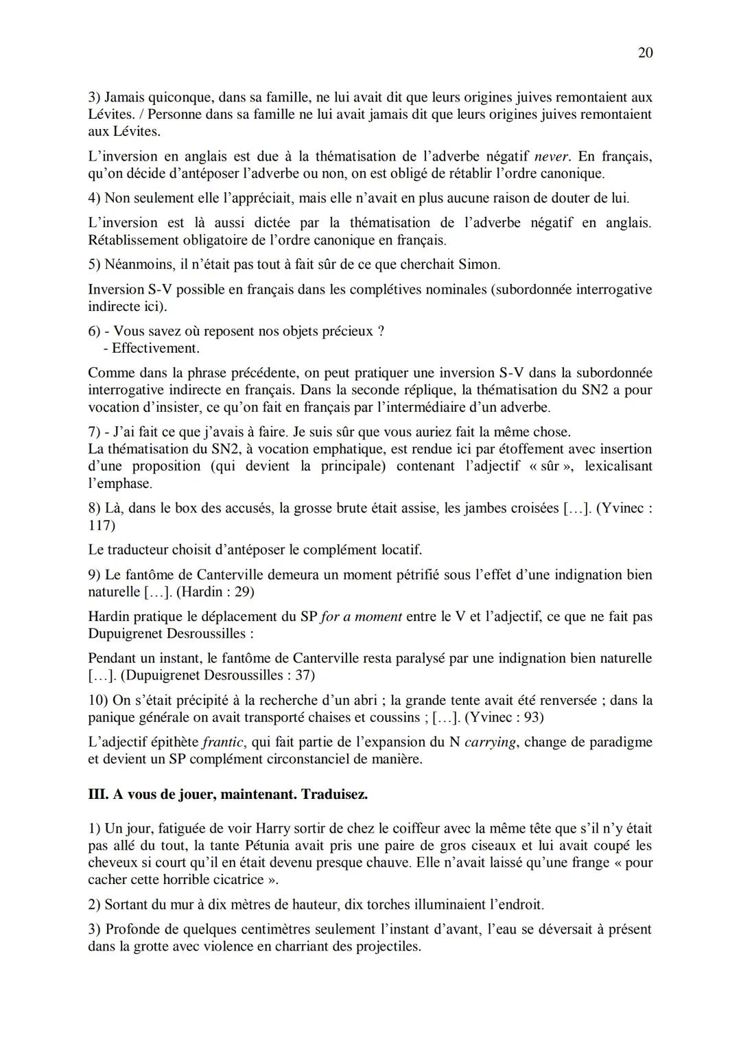 CHAPITRE 1
CORRIGES
1
I. Dans les extraits suivants, repérez les phénomènes de recatégorisation affectant
différentes catégories grammatical