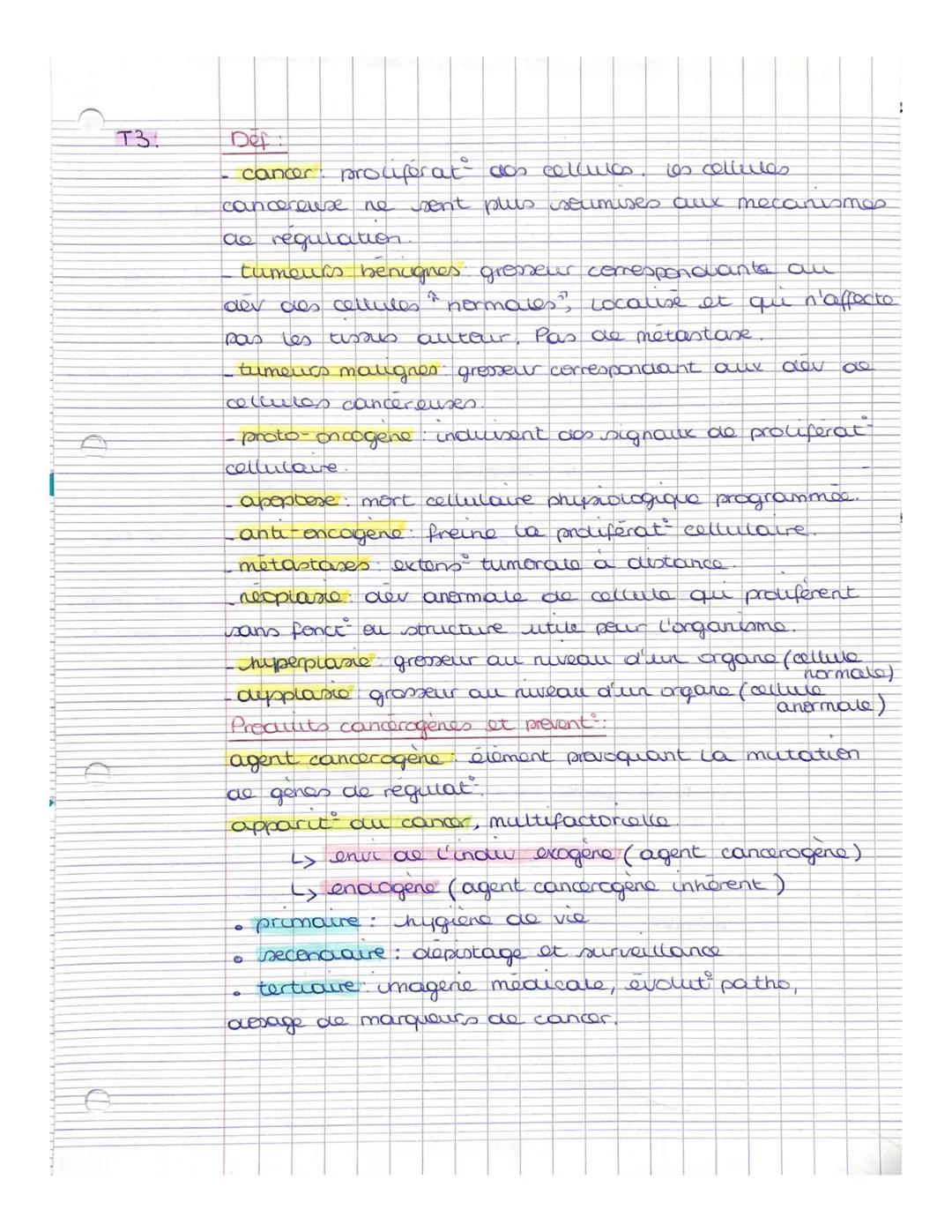 T3.
Def
cancer prociferat dan cellules les collelles
sent plus soumises aux mece
cancerouse
recanismos
do regulation
tumeurs benignes grosse