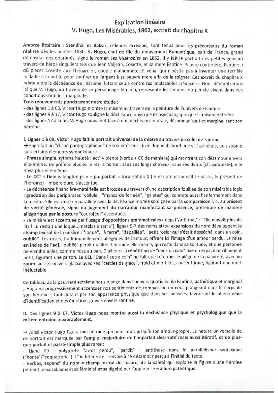 Analyse linéaire d’un extrait des Misérables de Victor Hugo