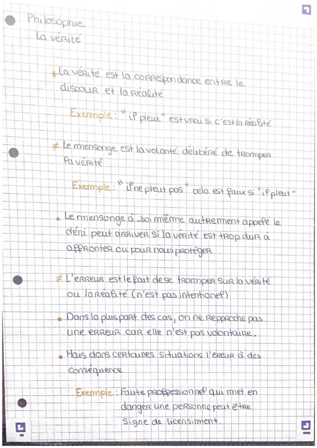 Philosophie
La vérité
La verite est la correspondance entre le
discour et la Realité
Exemple: "if pleut" est vrai si c'est la Réalité
* Le m