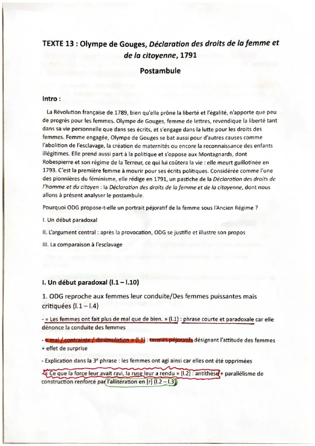 analyse linéaire d’un extrait du postambule de la DDFC 