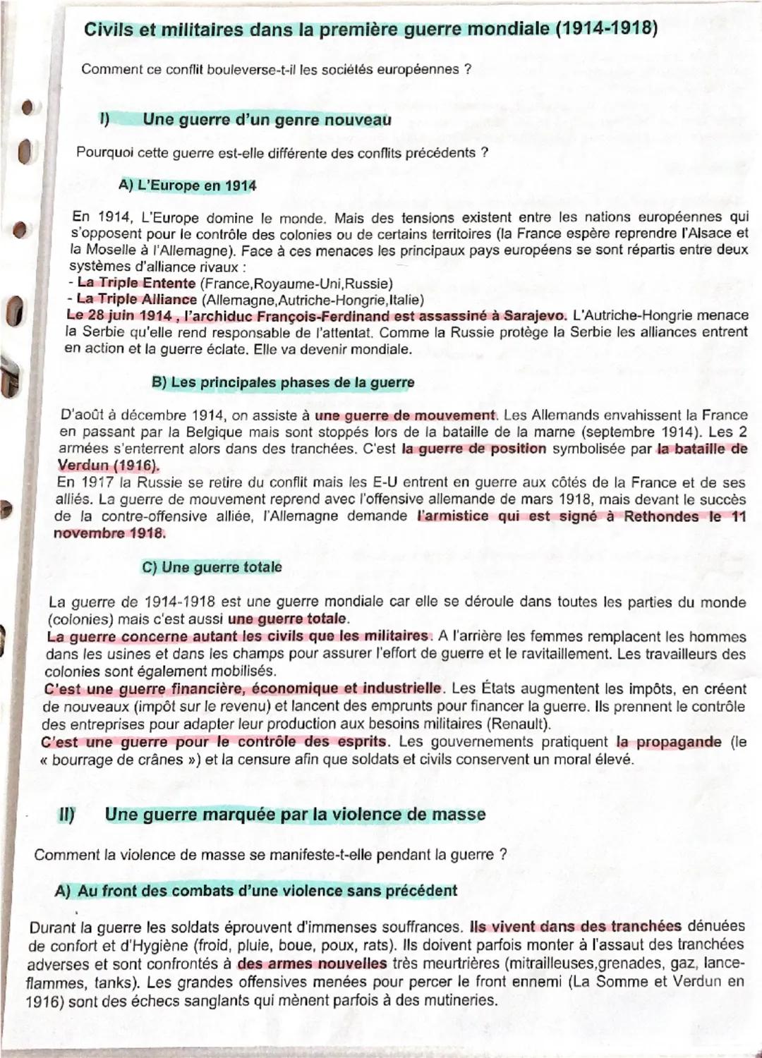 # Civils et militaires dans la première guerre mondiale (1914-1918)
Comment ce conflit bouleverse-t-il les sociétés européennes ?

1) Une gu