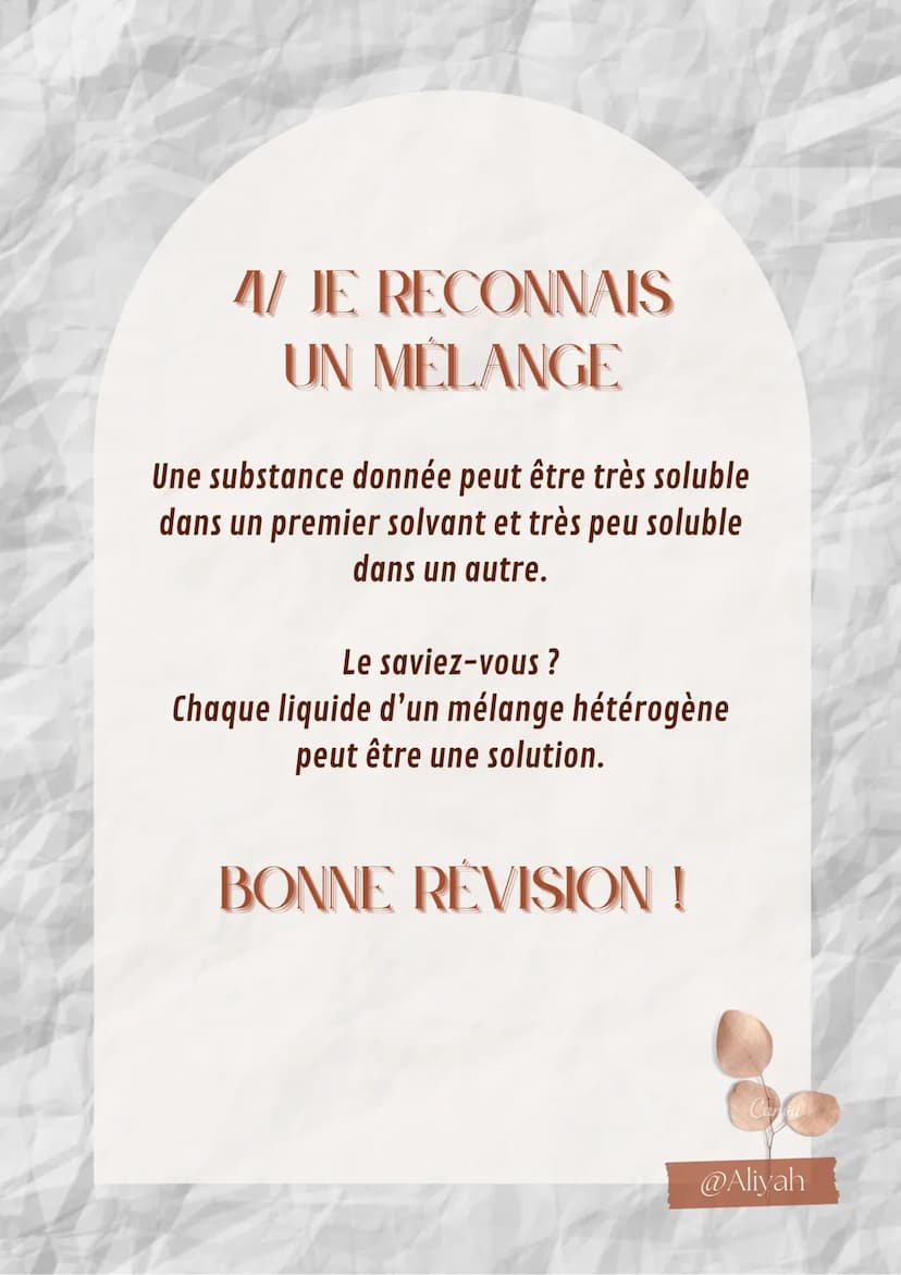 LES
MÉLANGES
Cycle 4
Ca
@Aliyah 1/ ÉTUDE DE LA
SOLUBILITÉ D'UN SOLIDE
DANS UN LIQUIDE
• Lors d'une dissolution, la substance dissoute
s'appe