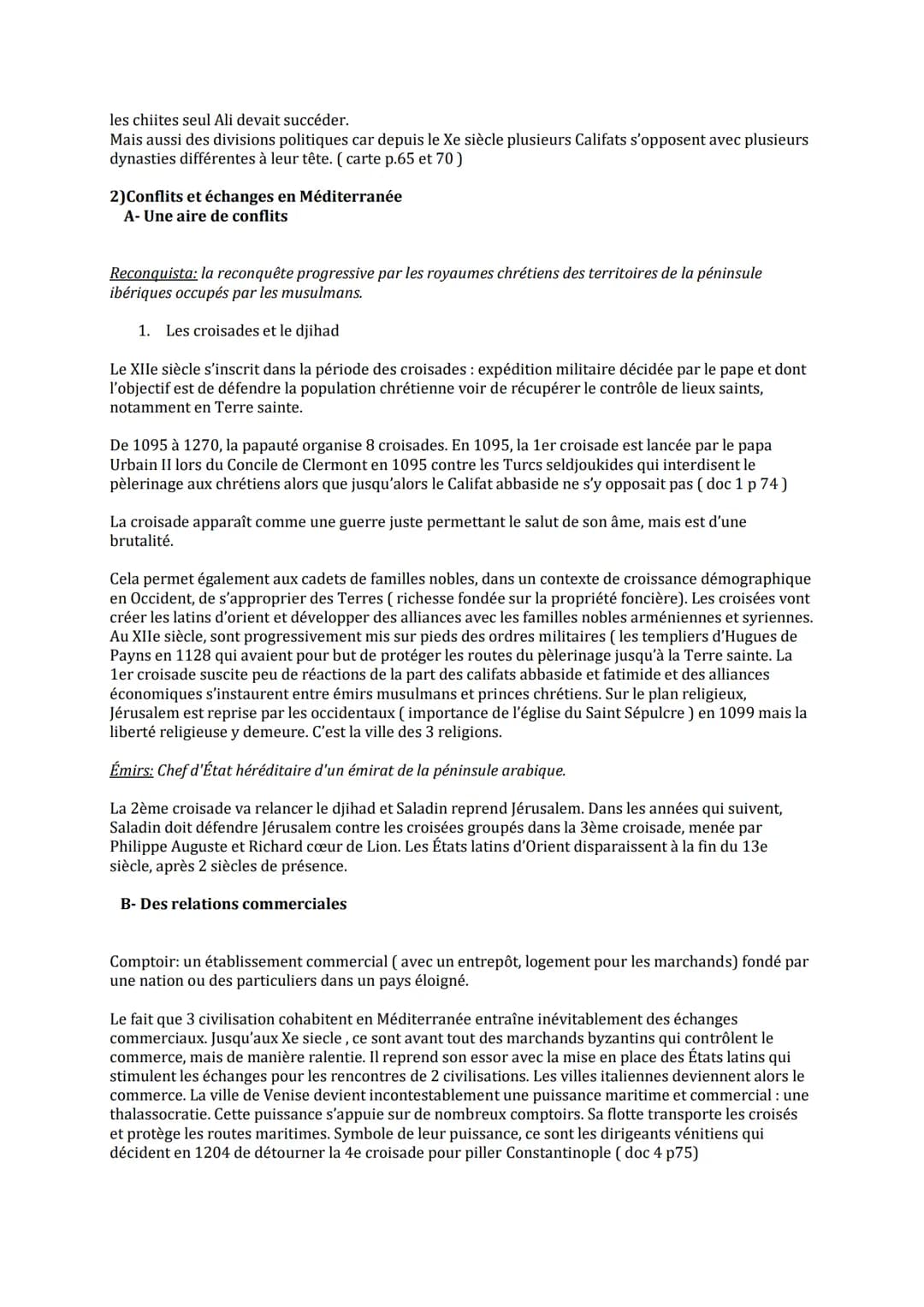 la Méditerranée médiévale : un espace à la croisée de
trois civilisations.
Introduction :
Pendant le moyen-âge, les trois civilisations coex