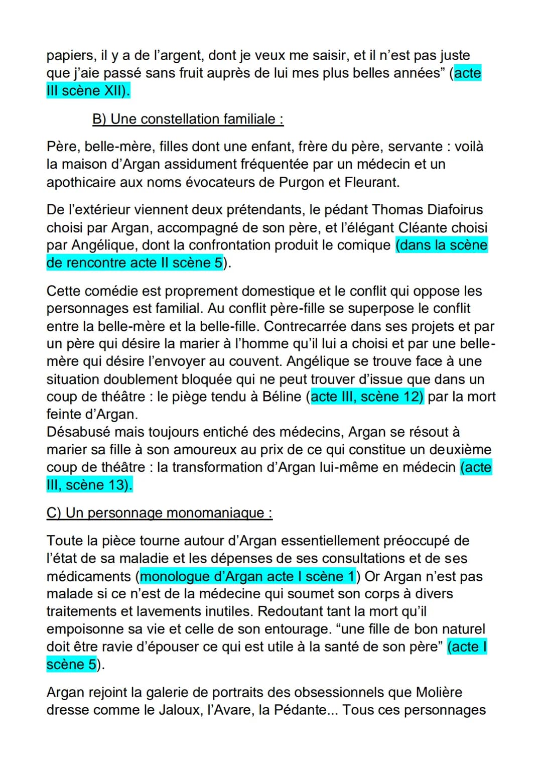 AMORCE:
FICHE DE DISSERTATION
LE MALADE IMAGINAIRE / MOLIERE
Molière : "La comédie n'est faite que pour être vue"
Molière: "Rien ne reprend 