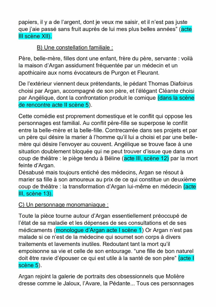 AMORCE:
FICHE DE DISSERTATION
LE MALADE IMAGINAIRE / MOLIERE
Molière : "La comédie n'est faite que pour être vue"
Molière: "Rien ne reprend 