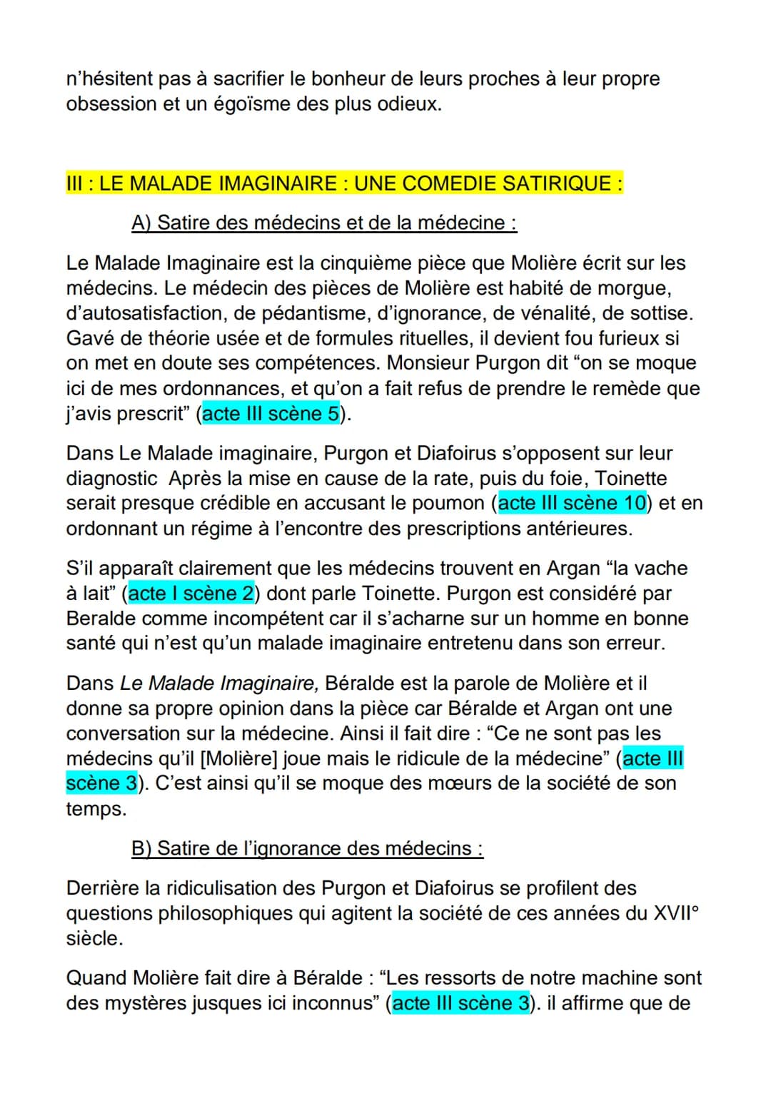 AMORCE:
FICHE DE DISSERTATION
LE MALADE IMAGINAIRE / MOLIERE
Molière : "La comédie n'est faite que pour être vue"
Molière: "Rien ne reprend 