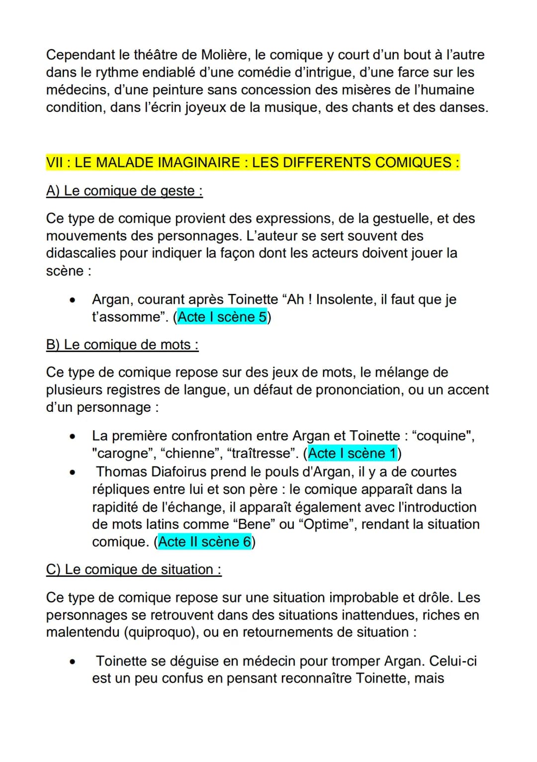 AMORCE:
FICHE DE DISSERTATION
LE MALADE IMAGINAIRE / MOLIERE
Molière : "La comédie n'est faite que pour être vue"
Molière: "Rien ne reprend 