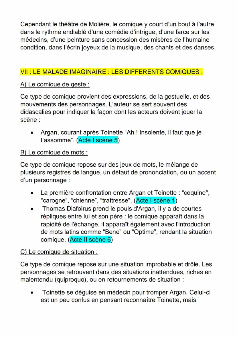 AMORCE:
FICHE DE DISSERTATION
LE MALADE IMAGINAIRE / MOLIERE
Molière : "La comédie n'est faite que pour être vue"
Molière: "Rien ne reprend 