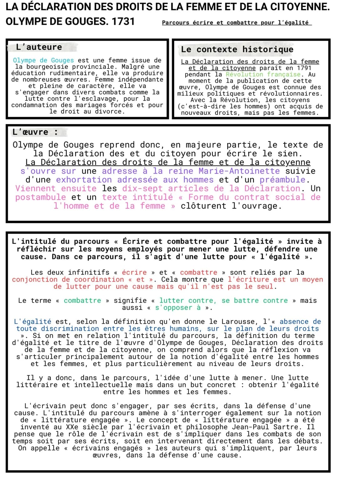 Dissertation Olympe de Gouges corrigée PDF - Plan détaillé et analyse