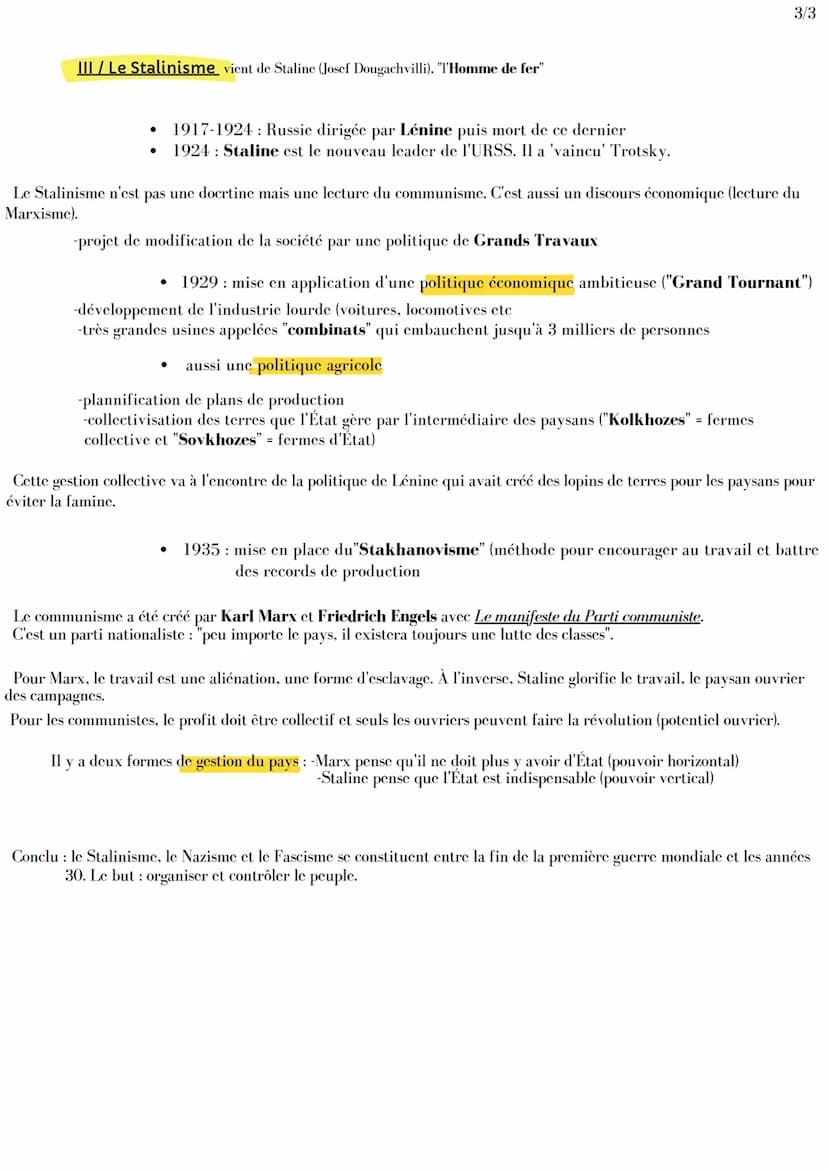 Histoire
LES RÉGIMES TOTALITAIRES
Intro : Le mot "totalitaire" vient d'Italic, inventé par Giovanni Amendola pour dénoncer le pouvoir de Mus