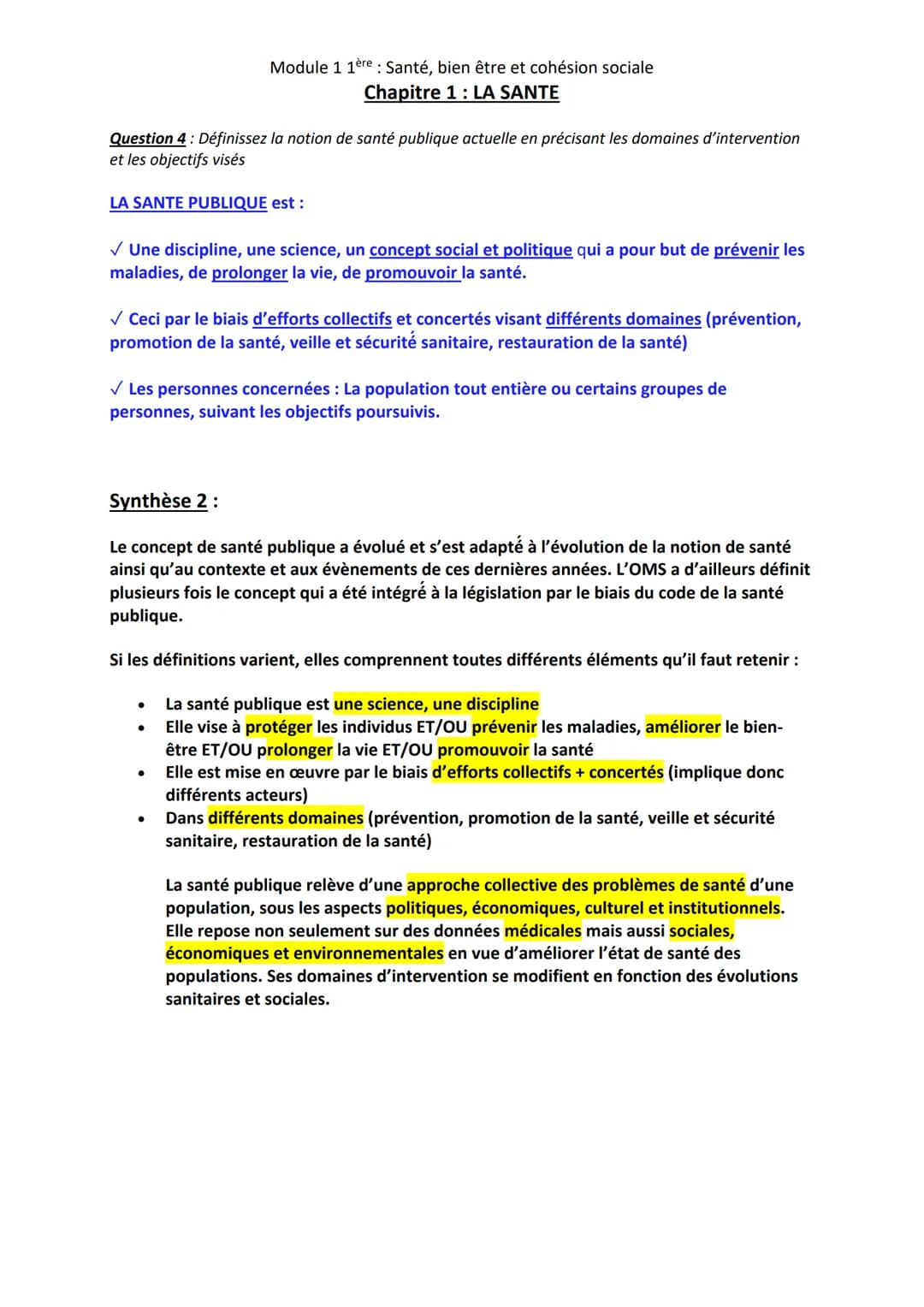 Contenu
De la santé des individus à la santé de la
population
Diversité des approches de la santé
Principales notions :
Santé, santé globale