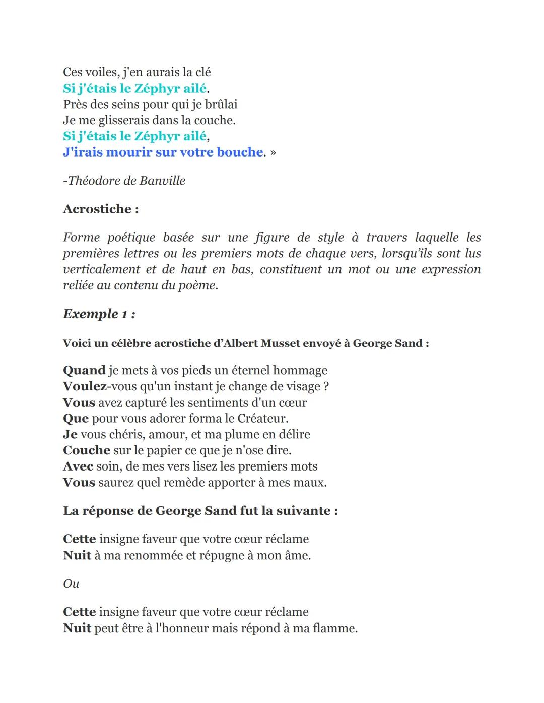 Les différentes formes de poésie :
Les formes fixes
Sonnet:
Forme poétique composée de deux quatrains et de deux tercets.
Formes classiques 