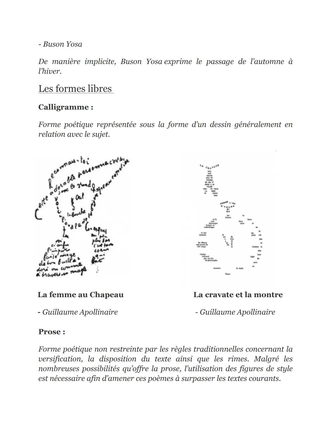 Les différentes formes de poésie :
Les formes fixes
Sonnet:
Forme poétique composée de deux quatrains et de deux tercets.
Formes classiques 